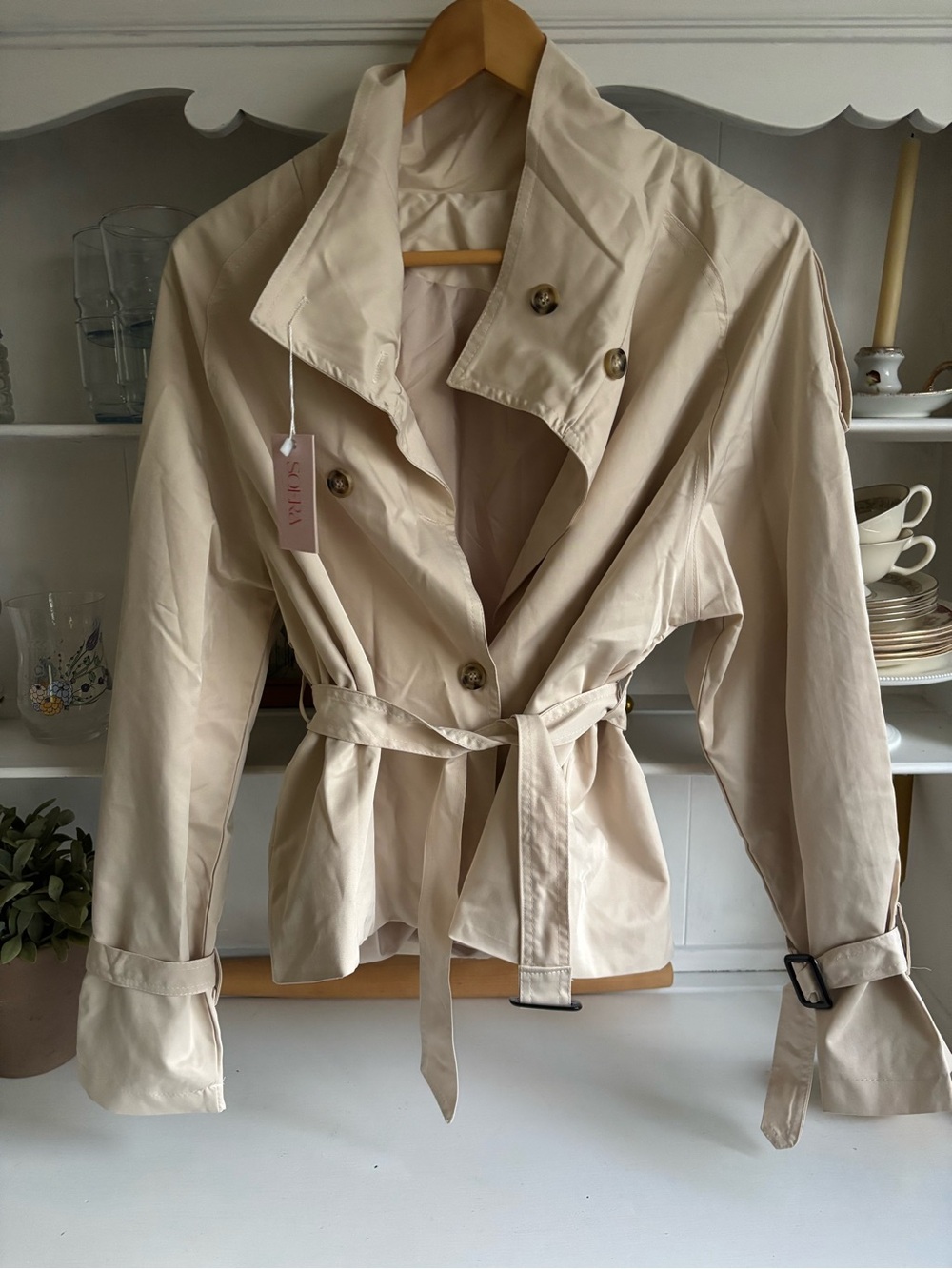 Beige Belted Trench Jacket